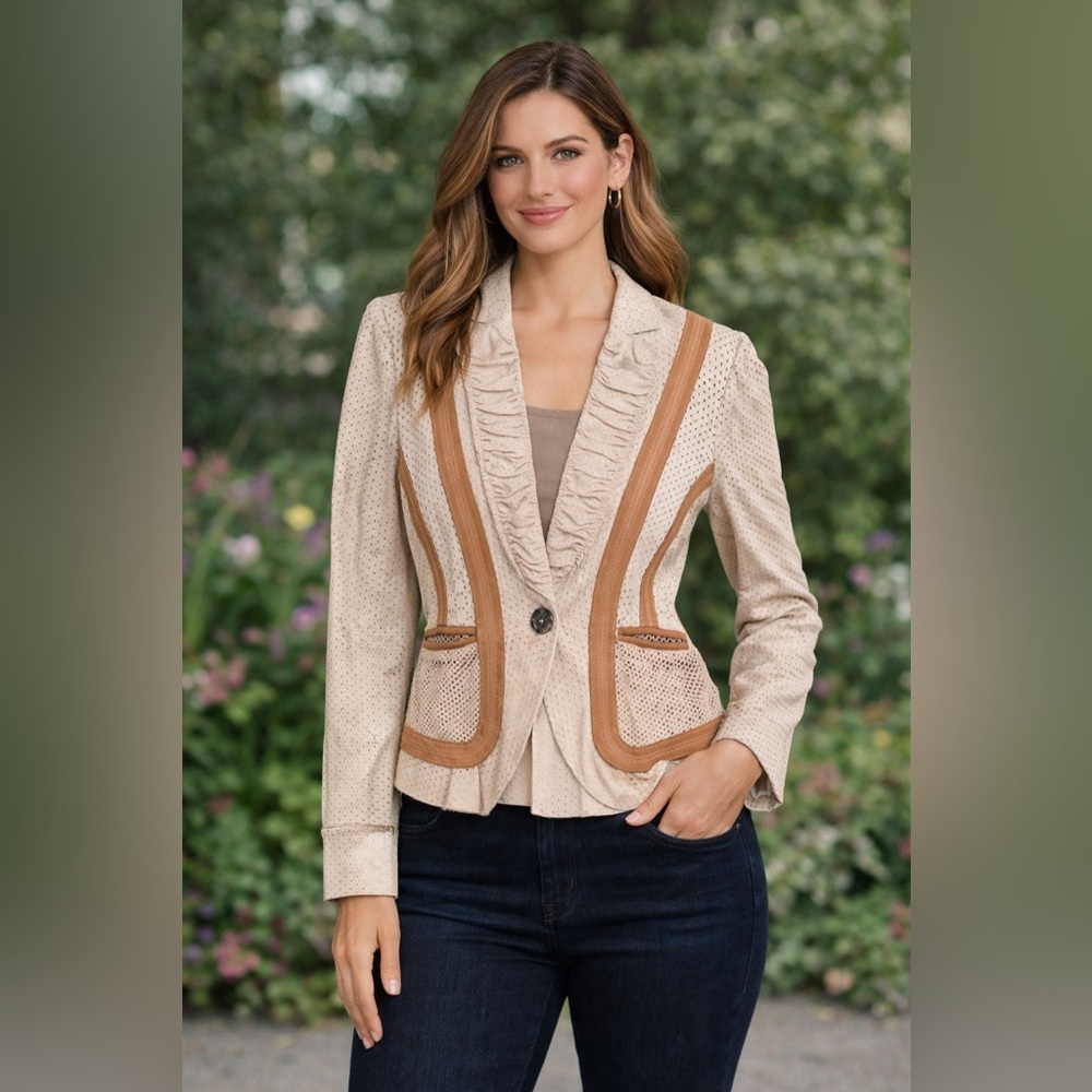 Just Cavalli Cream and Tan Leather Women’s Jacket